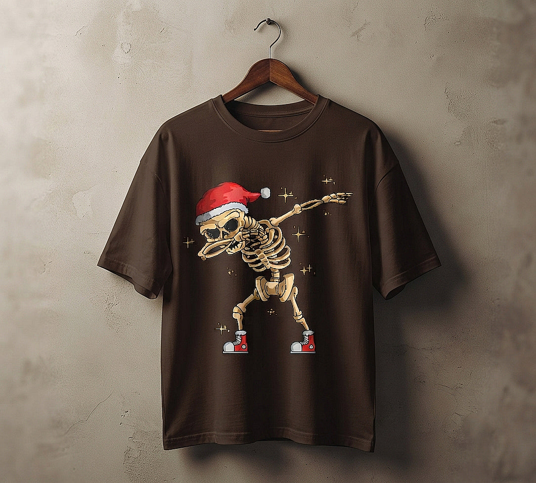 Dabbing Skeleton Santa Oversized T-Shirt | Funny Christmas Graphic Tee