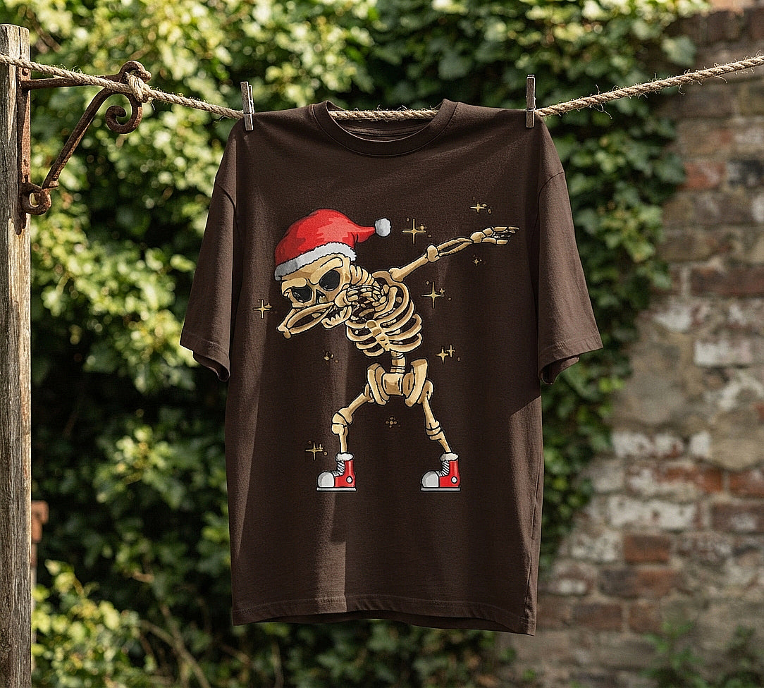 Dabbing Skeleton Santa Oversized T-Shirt | Funny Christmas Graphic Tee