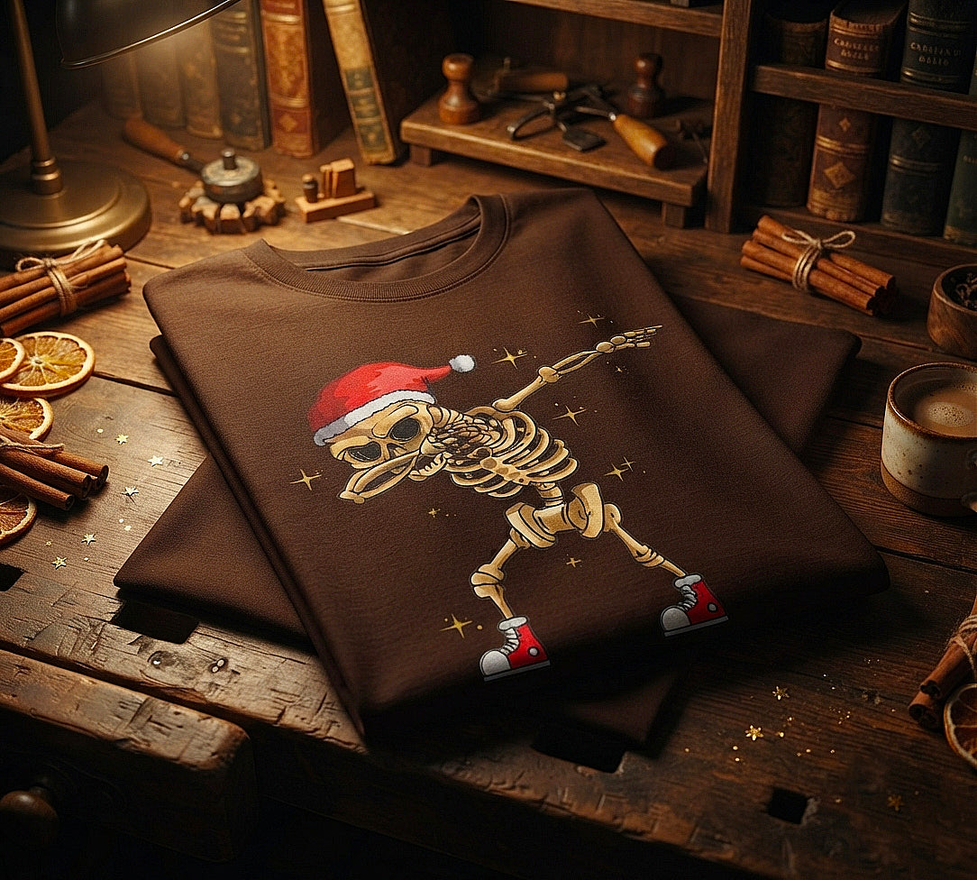 Dabbing Skeleton Santa Oversized T-Shirt | Funny Christmas Graphic Tee