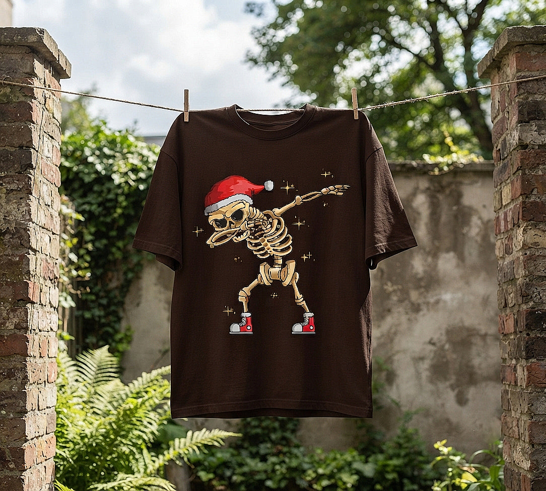 Dabbing Skeleton Santa Oversized T-Shirt | Funny Christmas Graphic Tee