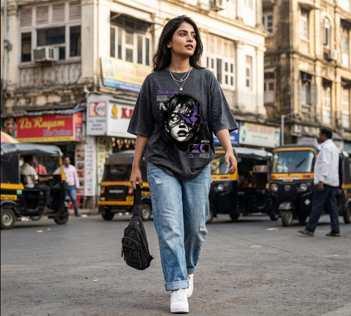Darkside Oversized Acid Wash T-Shirt | Gothic Graphic Streetwear Tee