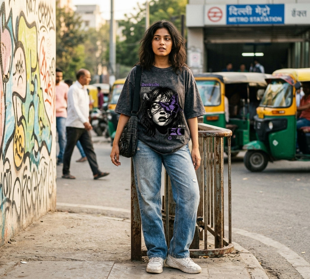 Darkside Oversized Acid Wash T-Shirt | Gothic Graphic Streetwear Tee