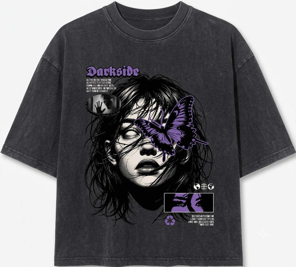 Darkside Oversized Acid Wash T-Shirt | Gothic Graphic Streetwear Tee