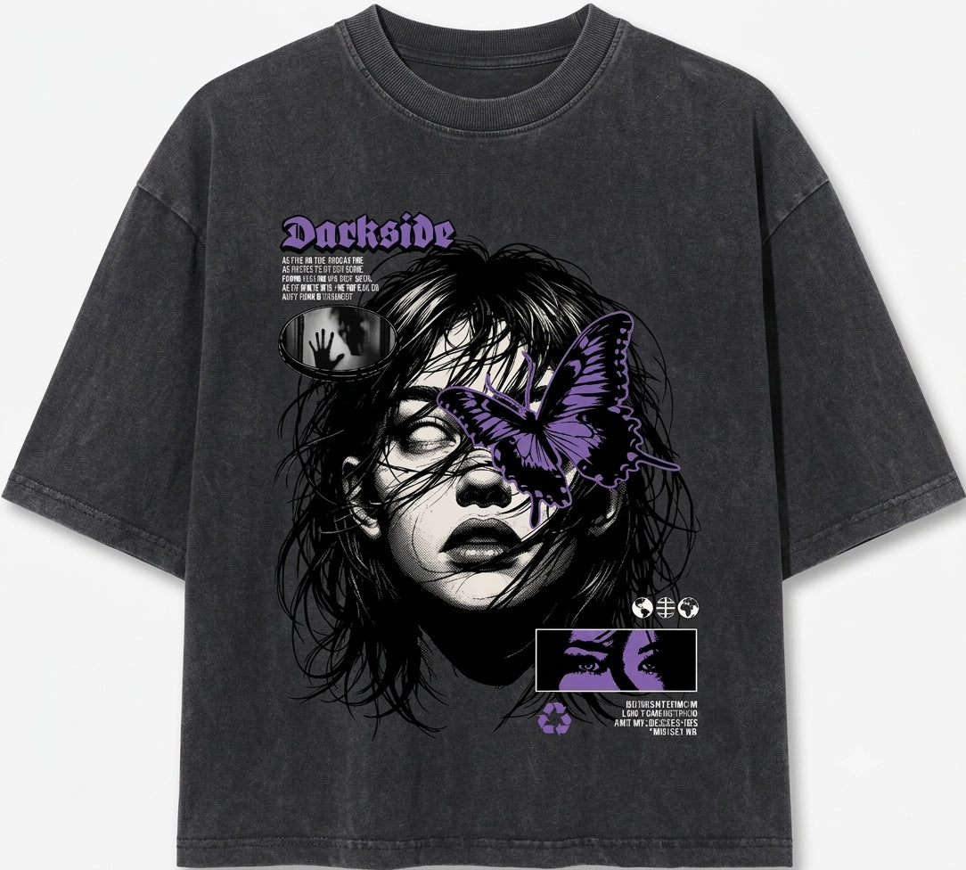 Darkside Oversized Acid Wash T-Shirt | Gothic Graphic Streetwear Tee