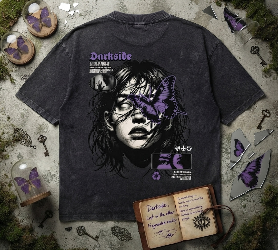 Darkside Oversized Acid Wash T-Shirt | Gothic Graphic Streetwear Tee