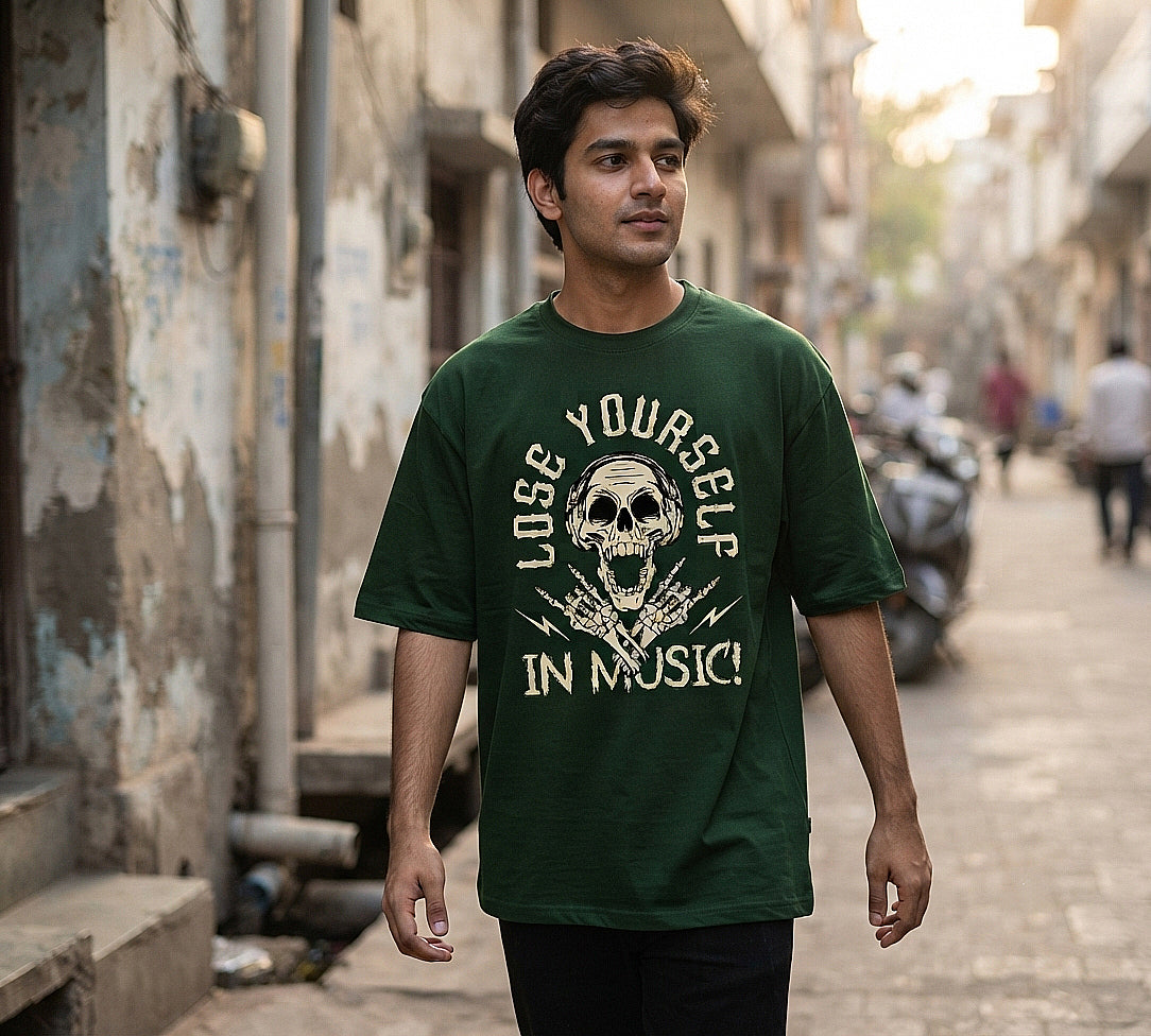 Lose Yourself In Music Oversized T-Shirt | Skull Graphic Streetwear Tee