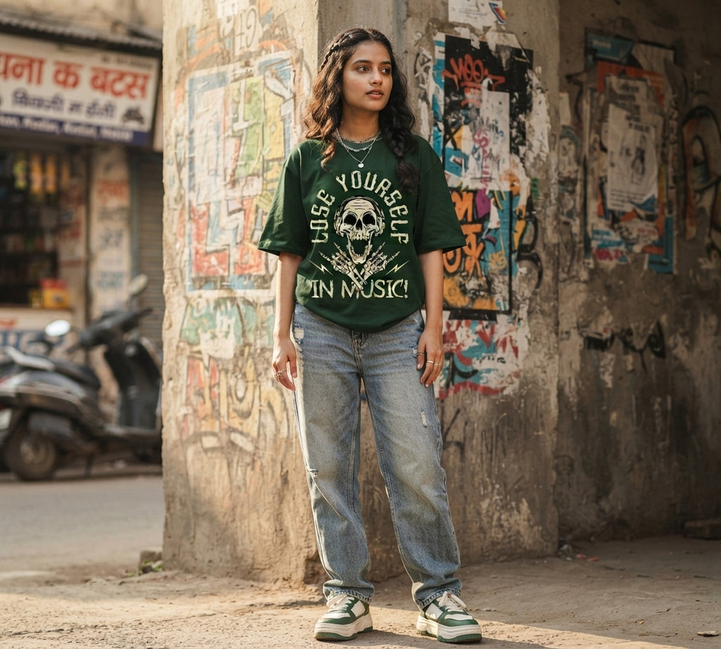 Lose Yourself In Music Oversized T-Shirt | Skull Graphic Streetwear Tee