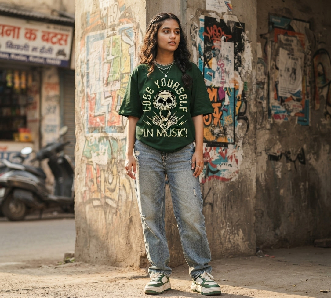 Lose Yourself In Music Oversized T-Shirt | Skull Graphic Streetwear Tee
