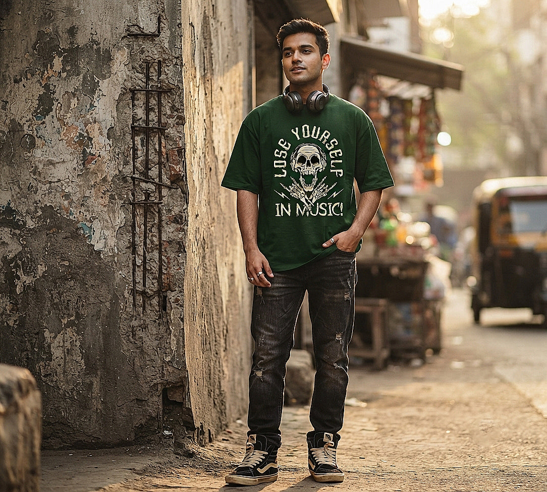 Lose Yourself In Music Oversized T-Shirt | Skull Graphic Streetwear Tee
