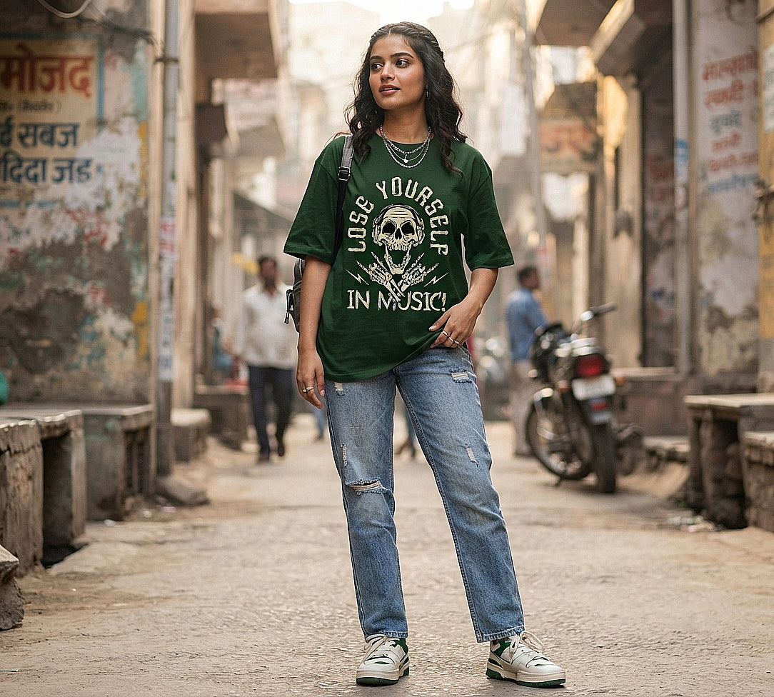 Lose Yourself In Music Oversized T-Shirt | Skull Graphic Streetwear Tee