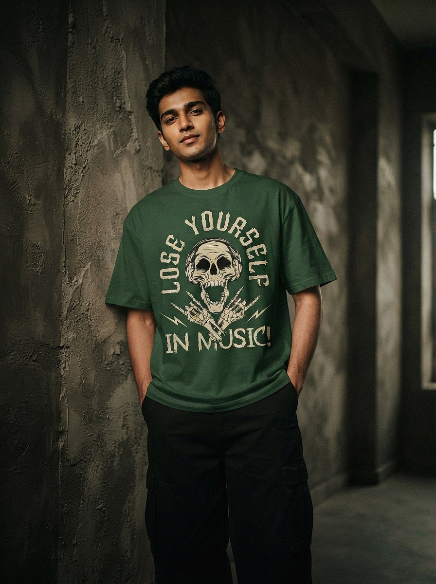 Lose Yourself In Music Oversized T-Shirt | Skull Graphic Streetwear Tee