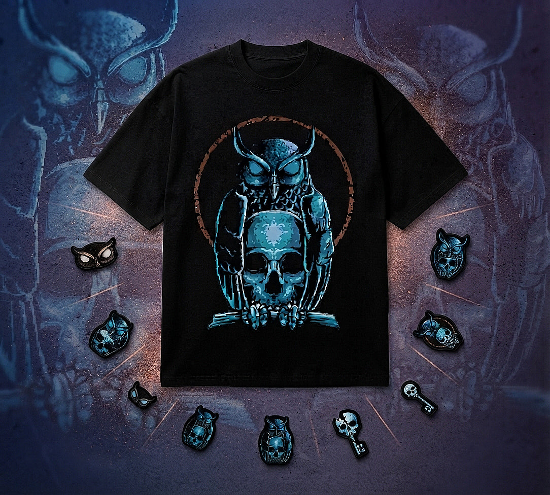 Owl & Skull Oversized T-Shirt | Dark Streetwear Graphic Tee