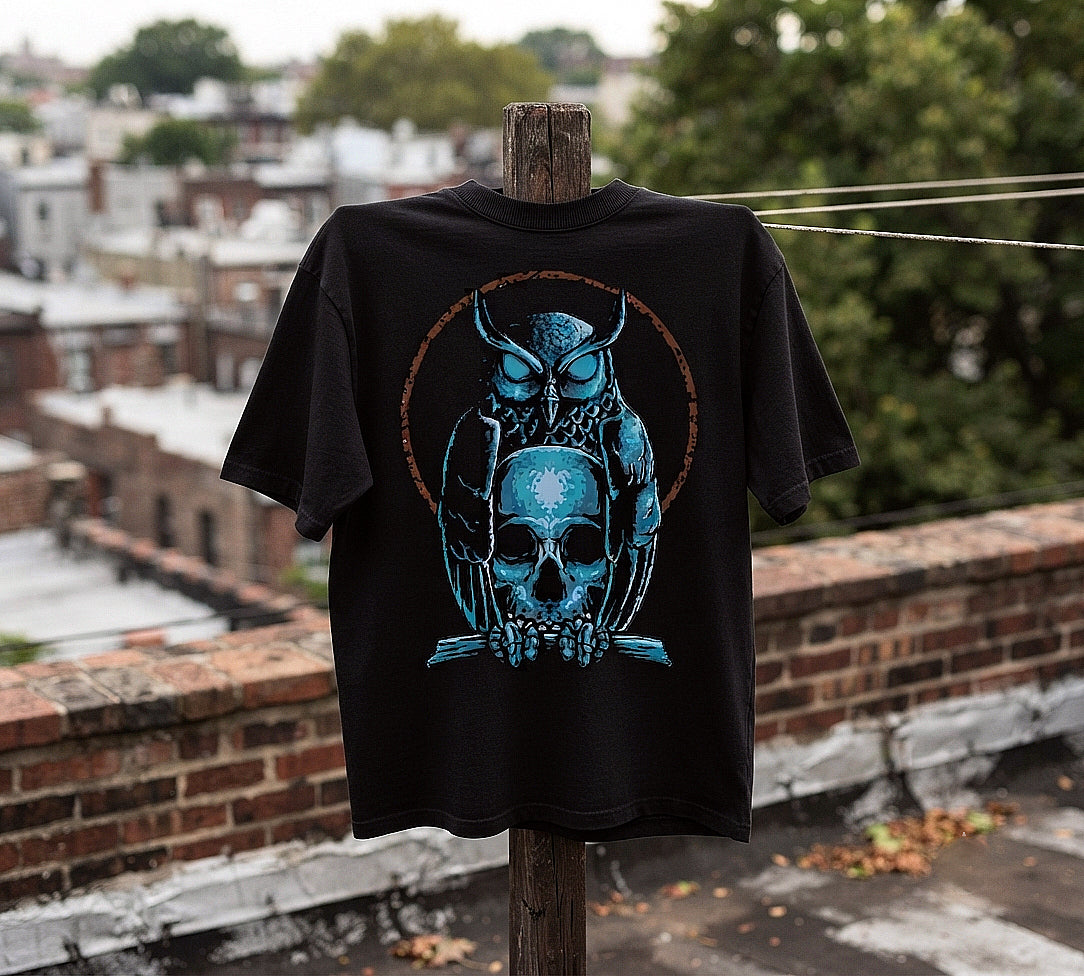 Owl & Skull Oversized T-Shirt | Dark Streetwear Graphic Tee