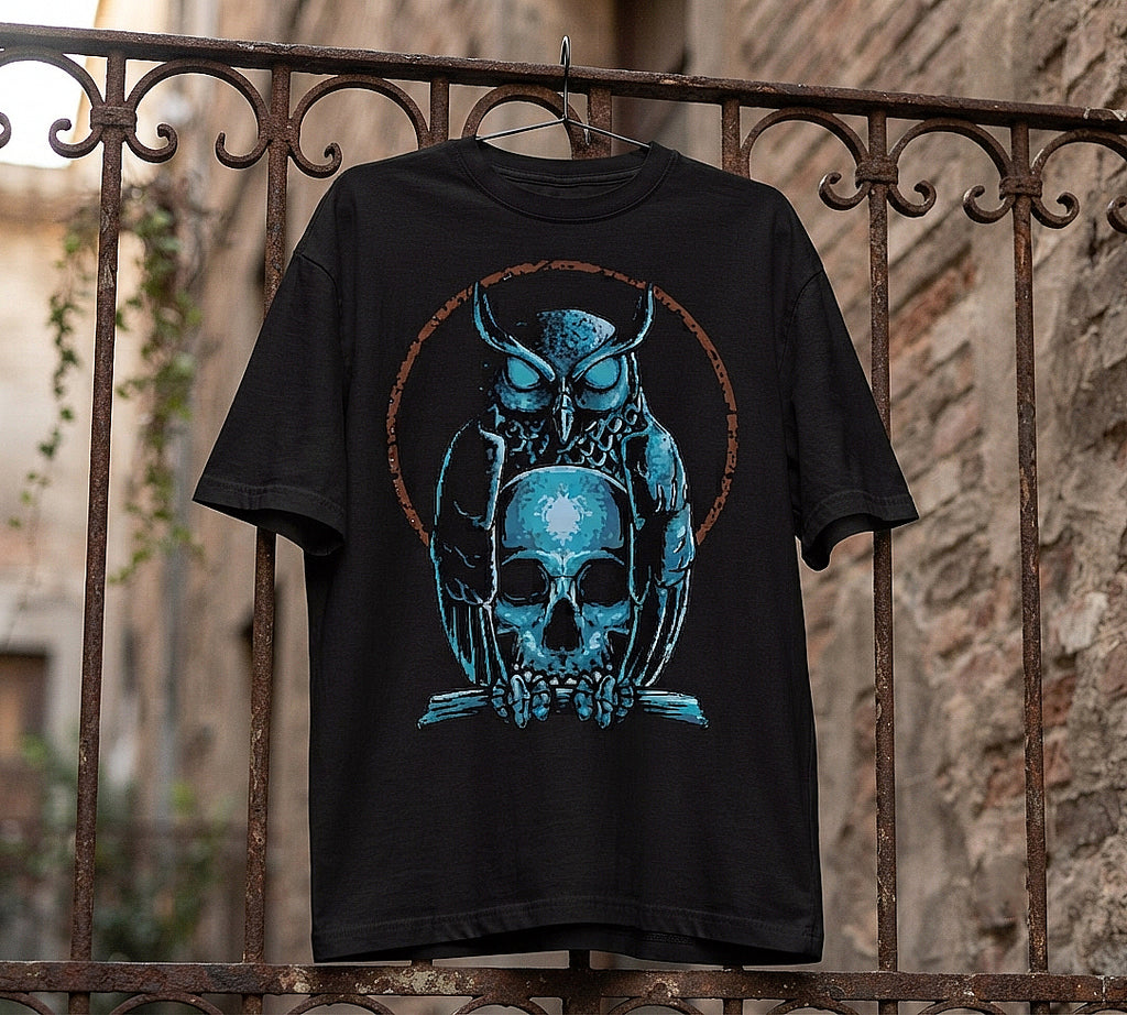 Owl & Skull Oversized T-Shirt | Dark Streetwear Graphic Tee