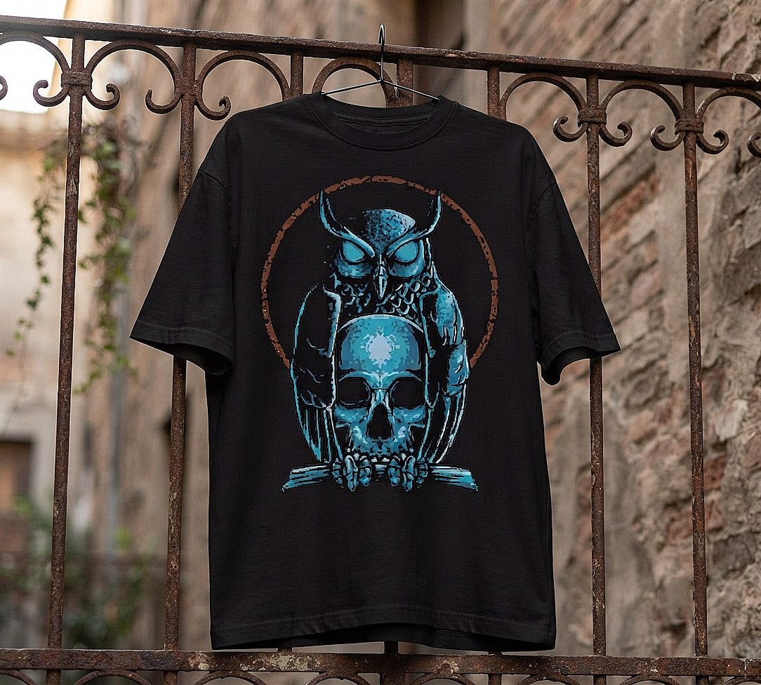 Owl & Skull Oversized T-Shirt | Dark Streetwear Graphic Tee