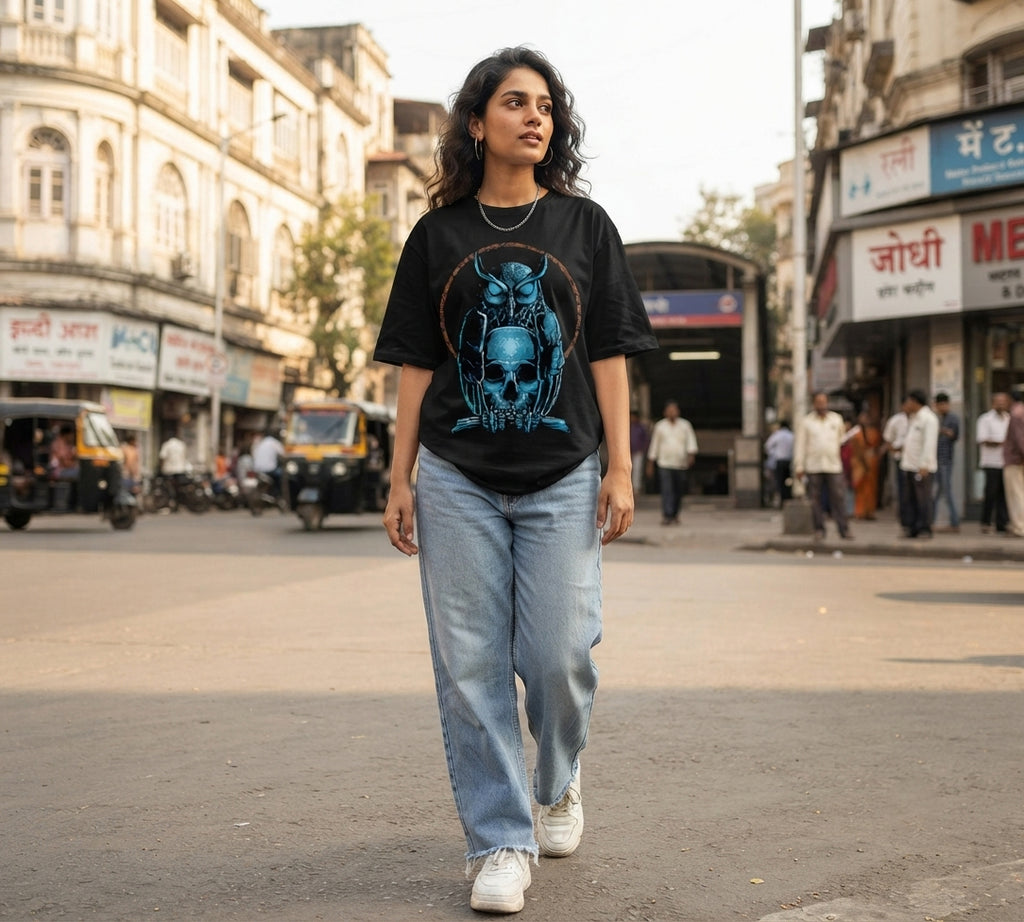 Owl & Skull Oversized T-Shirt | Dark Streetwear Graphic Tee