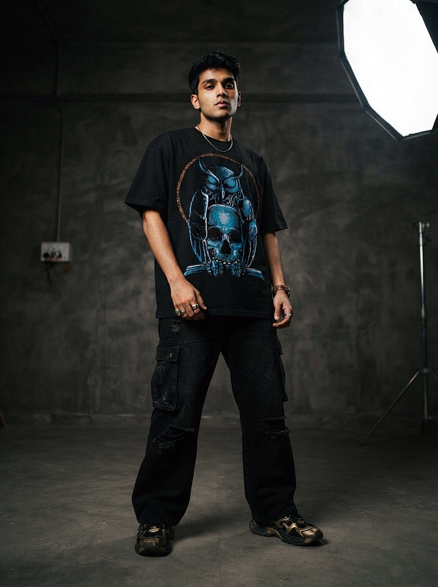 Owl & Skull Oversized T-Shirt | Dark Streetwear Graphic Tee