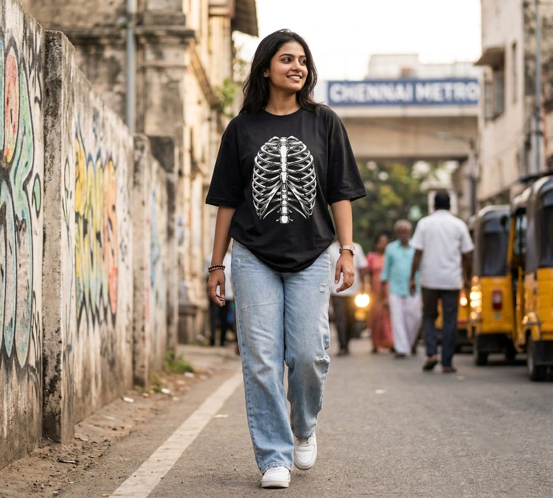 Ribcage Oversized T-Shirt | Skeleton Graphic Streetwear Tee