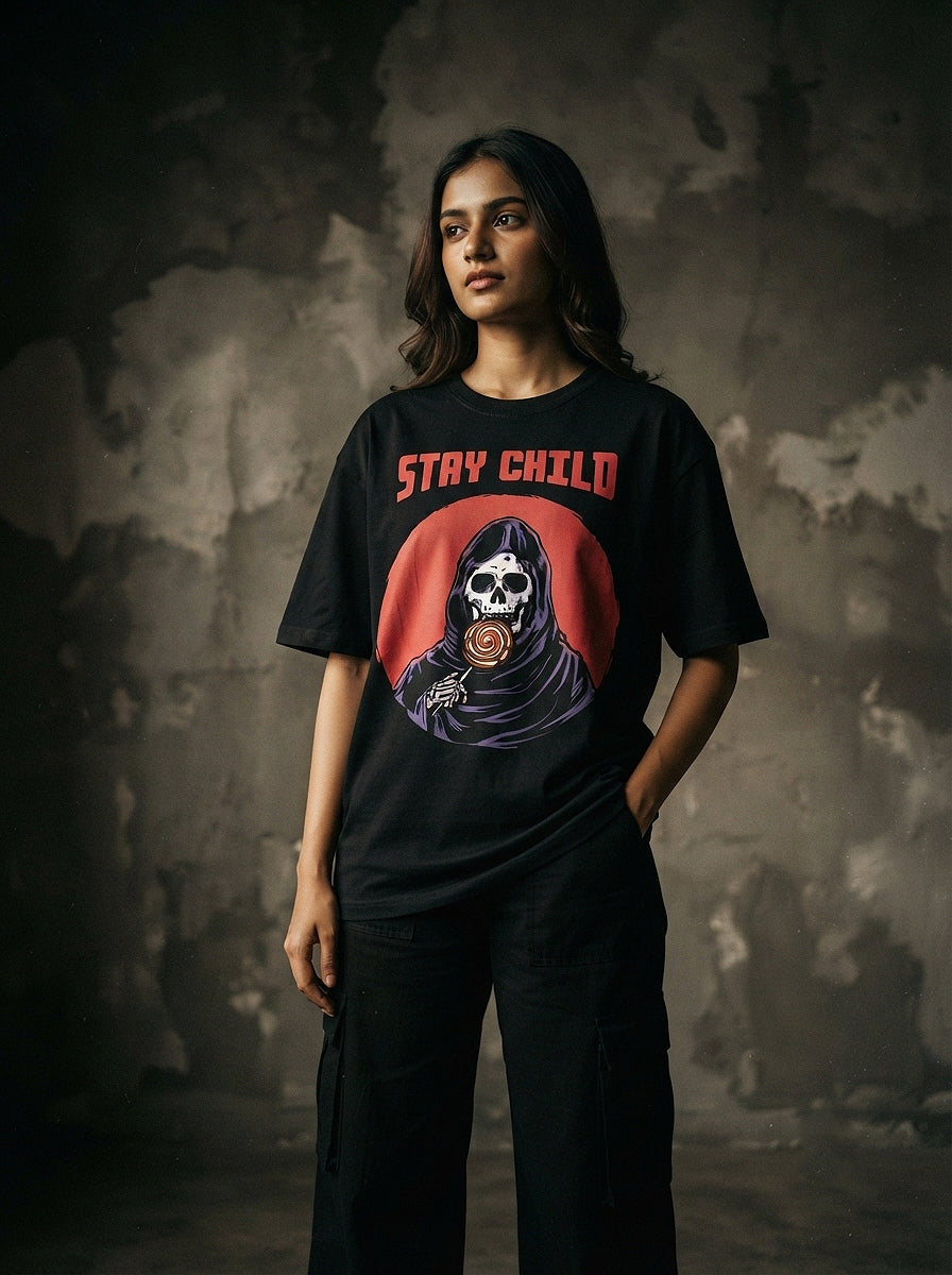 Stay Child Oversized T-Shirt | Reaper Graphic Streetwear Tee