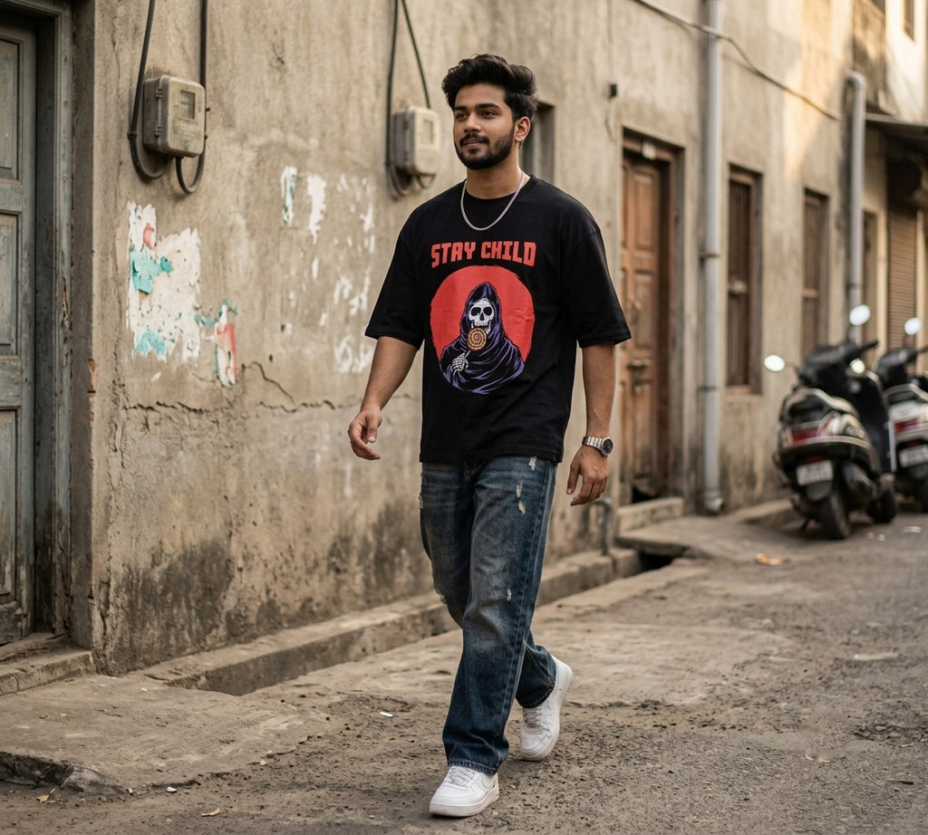 Stay Child Oversized T-Shirt | Reaper Graphic Streetwear Tee